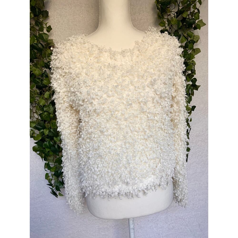 Cato Cream Textured Fuzzy Crew Neck Sweater
